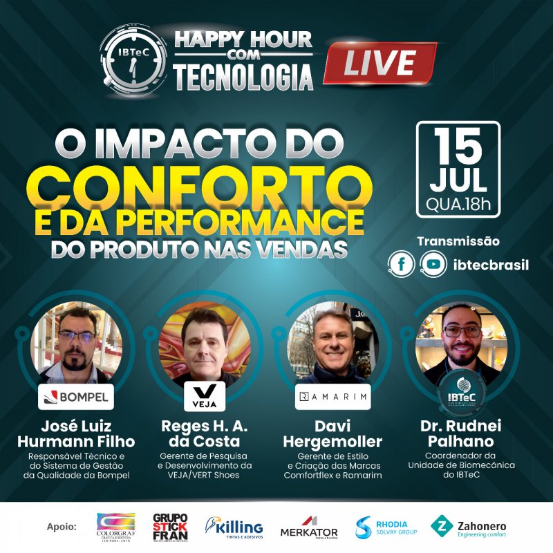 Happy Hour do IBTeC discutirá “O impacto do conforto e da performance do produto nas vendas” nesta quarta-feira (15) Happy Hour do IBTeC discutirá “O impacto do conforto e da performance do produto nas vendas” nesta quarta-feira (15)